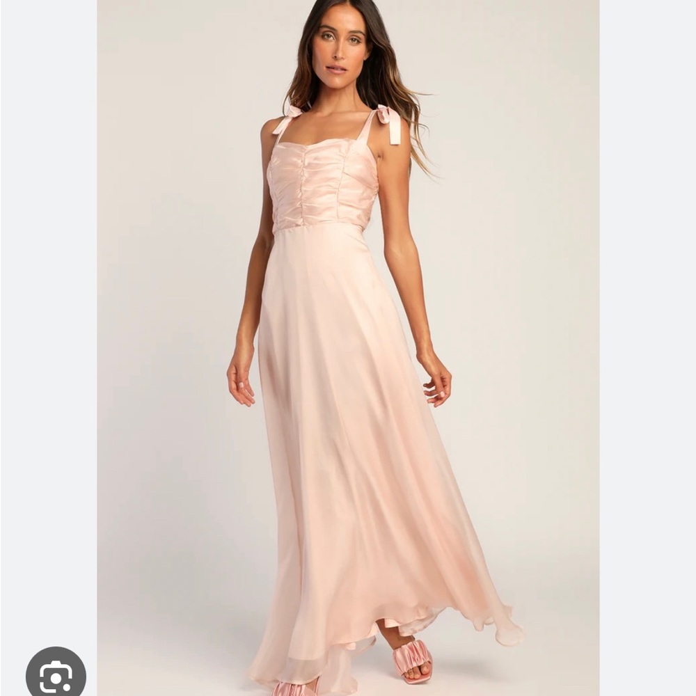 Lulu’s Organza Tie-Strap Maxi Dress in Blush ✨💕